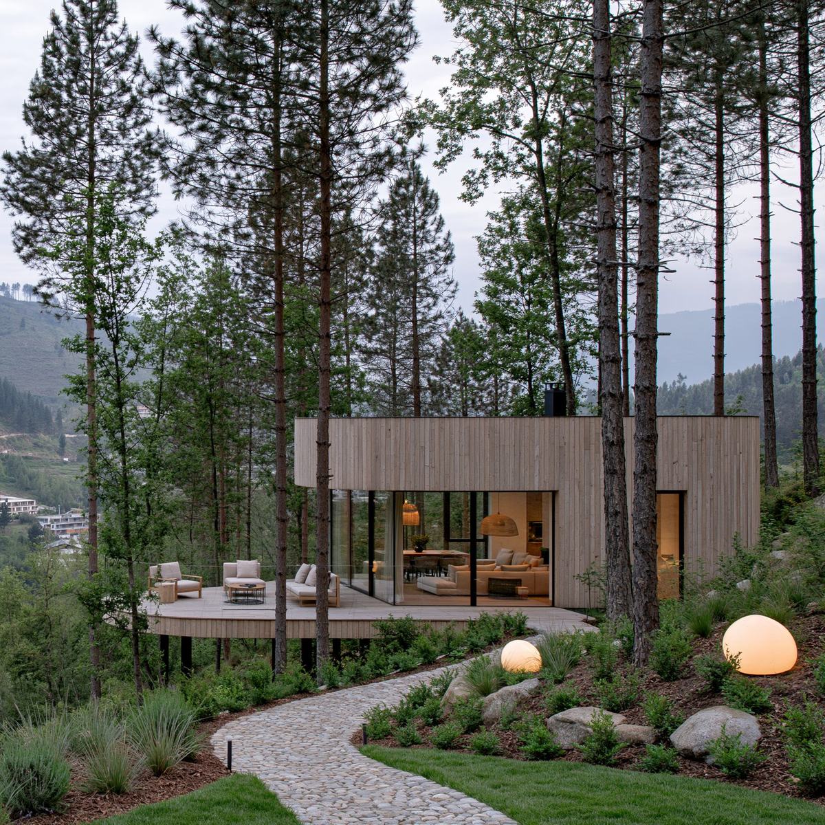 Modulo con terrazza curva in pineta